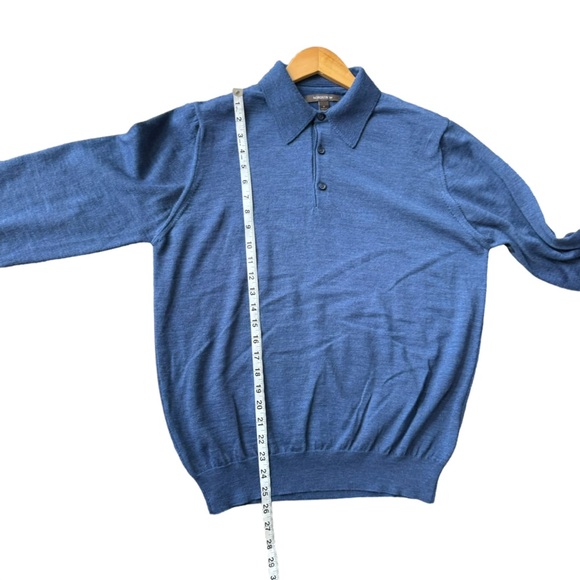 Nordstrom Mens Knitted 1/4 Button Up Collar Marin Wool Blue Sweater Size M - Picture 9 of 10